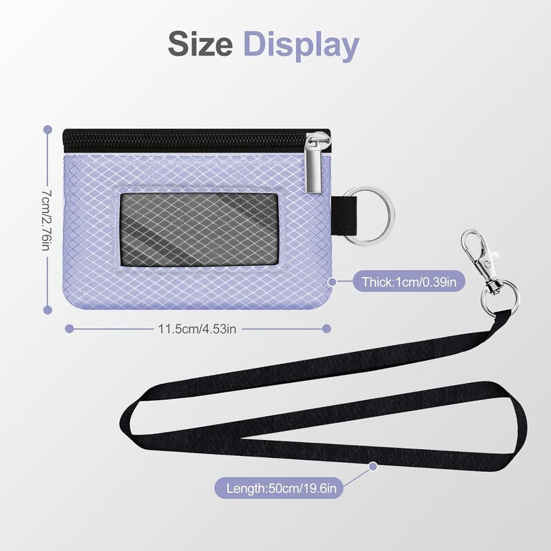 CCUMI Minimalist RFID Blocking Small Wallet with ID Window,WaterResistant Zip Id Case Wallet with Lanyard Keychain for Cards,Cash,Travel,Women,Men (Lavender Purple/DarkGrey) - Image 5